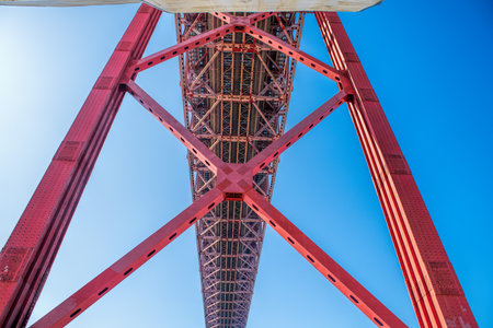 Detail of the Bridge of April 25th (Ponte 25 de Abril) crossing the Douro river