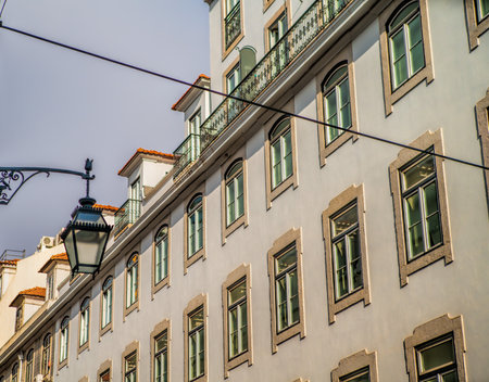 Beautiful traditional old architecture in downtown Lisbon, Portugalの写真素材