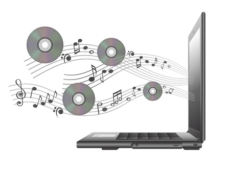 laptop with  notes and cdのイラスト素材