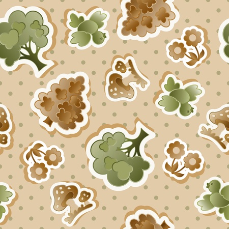 Seamless with trees, floewrs and mushrooms のイラスト素材