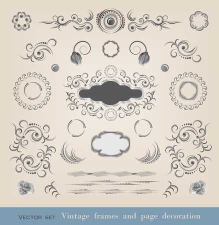 Set of calligraphy elements  and brushesのイラスト素材