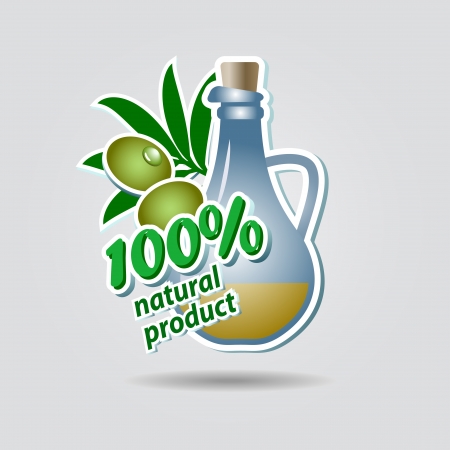 Vector icon of olives and bottle with oilのイラスト素材