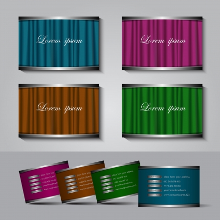 Business card template  with metallic elements in four colors, vector illustrationのイラスト素材