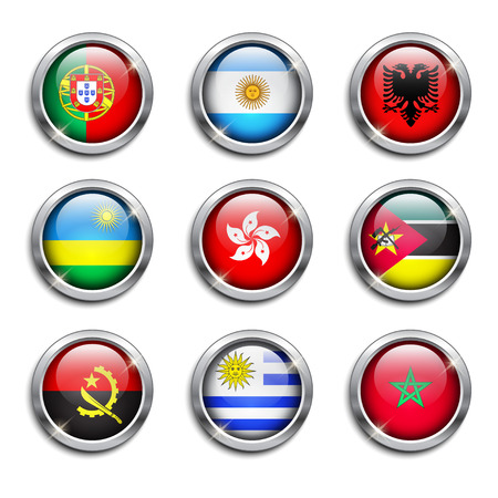 Set of world flags round buttons, vector illustrationのイラスト素材