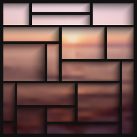 Empty black  modern shelves on the blurred photo wallpaper. Vector illustrationのイラスト素材