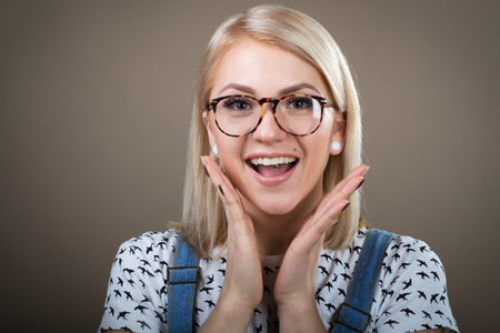 Happy woman face expressionの写真素材