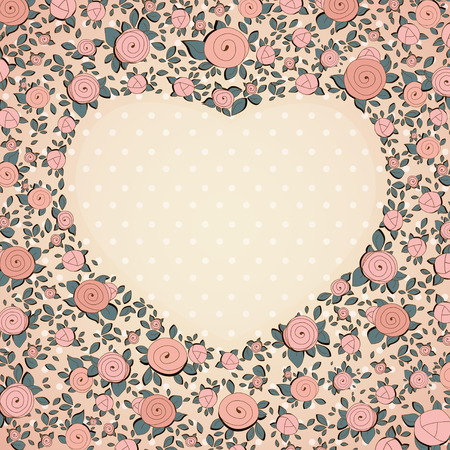 Vintage roses in shape of a heartのイラスト素材