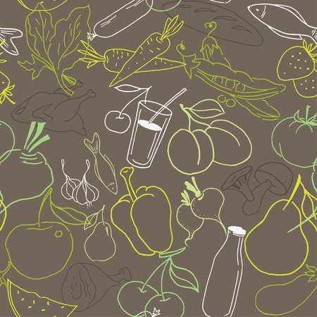 Food seamless pattern. Hand drawn vectorのイラスト素材