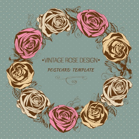 Greeting card with floral wreath. Vintage style. Vectorのイラスト素材