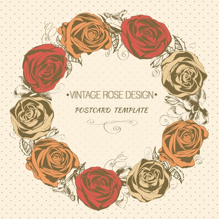 Vintage rose wreath. Vector greeting cardのイラスト素材