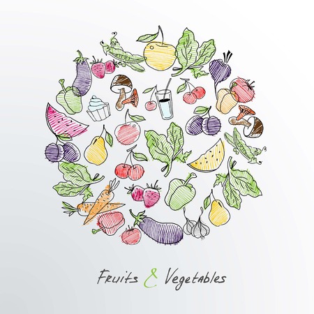 Fruit and vegetables. Food sign healthy lifestyle illustration.のイラスト素材
