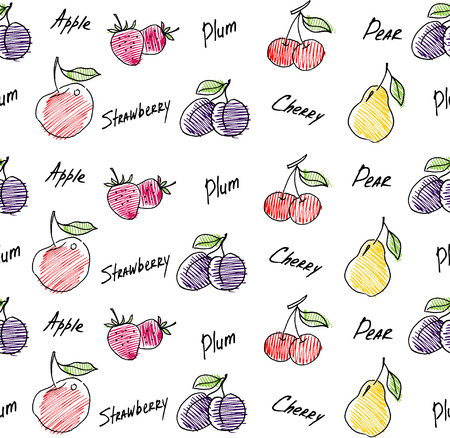 Fruits seamless pattern for your design. Hand drawn fruits. Vectorのイラスト素材