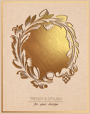 Invitation card with gold floral ornament. Template frame design for greeting card. You can place your text in the empty frame.のイラスト素材