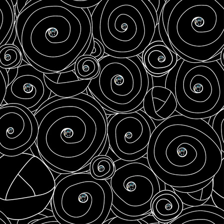 Seamless pattern with spiral curls. Vector repeating texture. Stylish background with linear elementsのイラスト素材