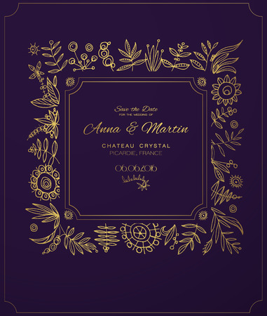 Gold ornate frame for invitations or announcements.のイラスト素材