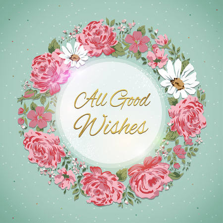 Border of flowers with all good wishes text.  Vector illustrationのイラスト素材