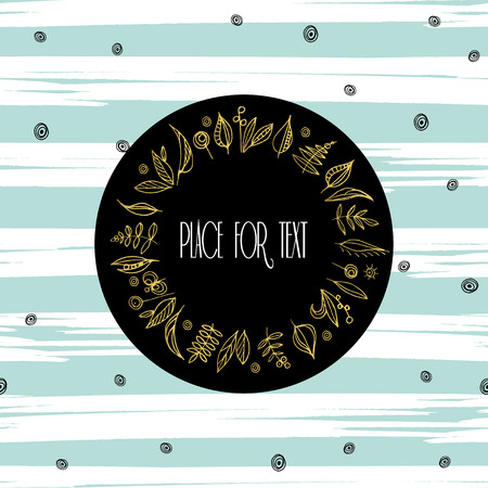 Vector design template with gold floral frame on stripe backgroundのイラスト素材