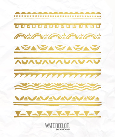 Hand drawn gold borders collection. Decorative elements for your design. Vector setのイラスト素材