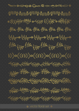Hand drawn gold borders collection. Decorative elements for your design. Vector setのイラスト素材