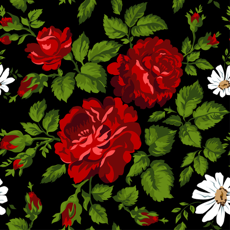 Floral pattern with red roses. Floral Background. Easy to edit. Perfect for invitations or announcements.のイラスト素材
