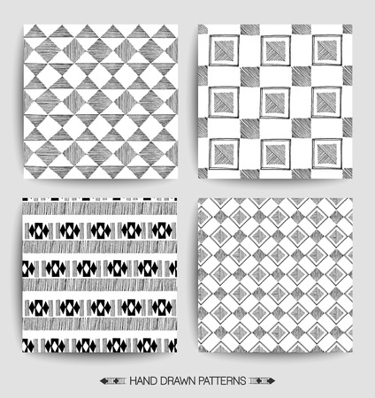 Set of Creative Patterns with Hand Drawn Textures. Geometric print. ethnic hipster backdrop. Patterns for Placards, Posters, Flyers and Banner Designs.のイラスト素材