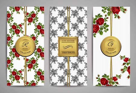Set of brochures with vintage red roses. Floral background.のイラスト素材