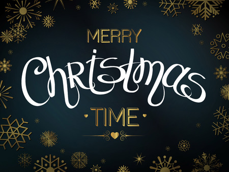 Merry Christmas lettering design with snowflakes. Text for holiday design. Vector illustrationのイラスト素材