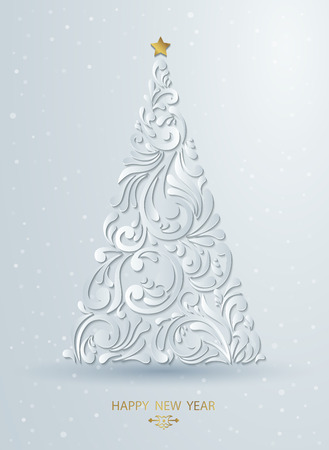 Stylized Christmas tree decoration made from swirl shapes. New Year design template.のイラスト素材