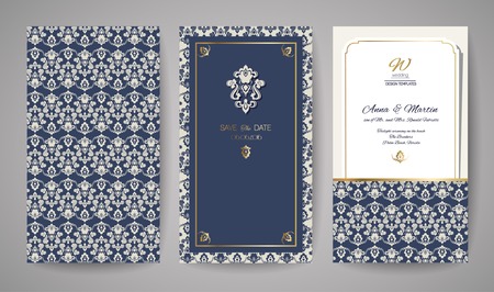 Vector wedding card laser cut template. Vintage decorative elements.のイラスト素材