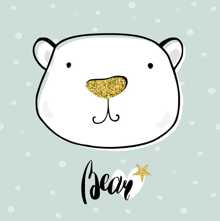 Cute vector bear. Trendy design in sketch style t-shirt print, cards, poster.のイラスト素材