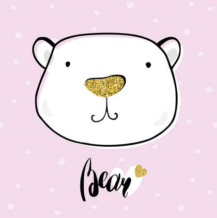 Cute vector bear. Trendy design in sketch style t-shirt print, cards, poster.のイラスト素材