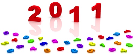 Illustration of 2011 on white background, with colorful numbers in the front