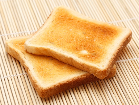 Two pieces of toast on the table