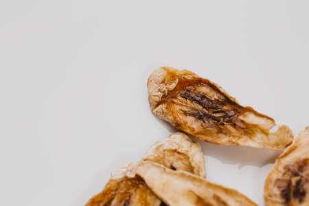 Dried fresh banana on a white background.の写真素材
