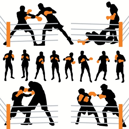 Boxing silhouettes setのイラスト素材