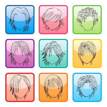 Hairstyle silhouettes buttons setのイラスト素材