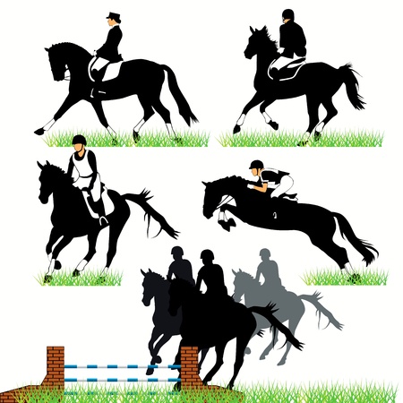 Jockeys and horses setのイラスト素材