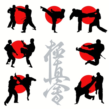 Kyokushin karate silhouettes setのイラスト素材