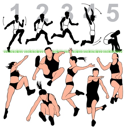 Long Jump Silhouettes Setのイラスト素材