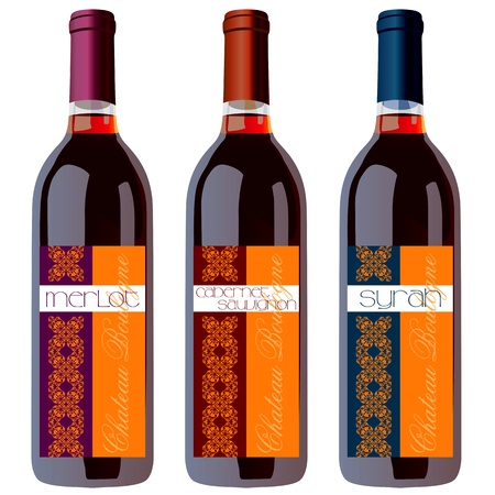Wine Bottles Set with Vintage Labelsのイラスト素材