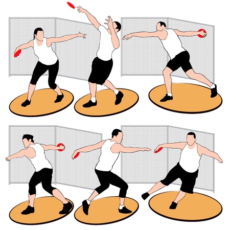 Set of discus throwing athletes isolated on white backgroundのイラスト素材