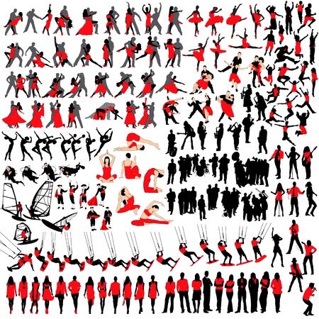 Over 150 people at leisure silhouettesのイラスト素材