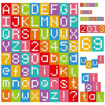Pixel alphabet  Set of all letters and numbers のイラスト素材