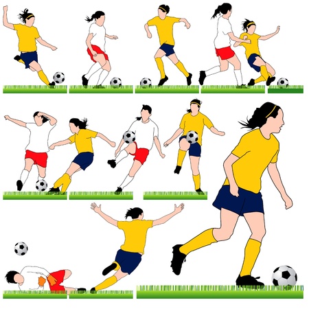 12 Female Soccer Silhouettes Setのイラスト素材