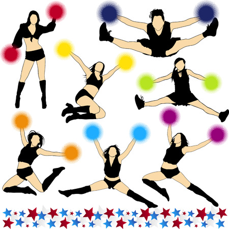 Cheerleaders Vector Silhouettes Setのイラスト素材