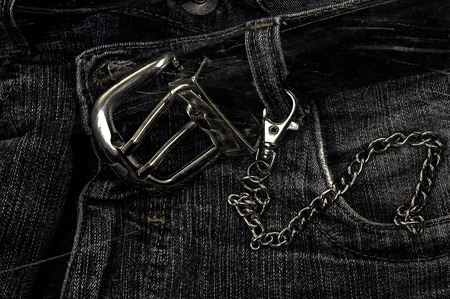 Texture of a background of jeans, a beltの写真素材