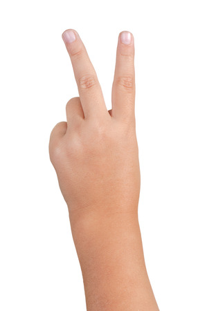 Gestures of children's hands isolated on white backgroundの写真素材