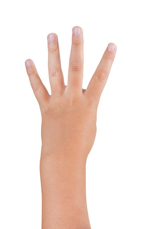 Gestures of children's hands isolated on white backgroundの写真素材