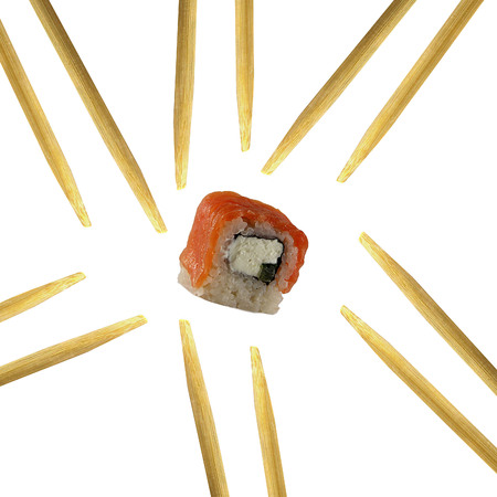 Sushi rolls isolated on white backgroundの写真素材