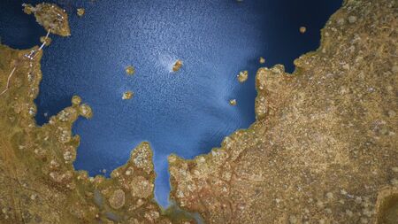 Island with trees in the swamp. Ecological aerial viewr.の写真素材